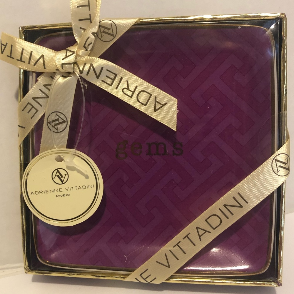 Adrienne Vittadini Magenta Pink & Gold  Gems Trinket Tray NWT